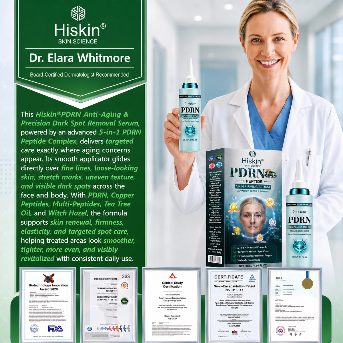 𝑯𝒊𝒔𝒌𝒊𝒏® 👨‍⚕️👨‍⚕️ 𝑷𝑫𝑹𝑵 𝑨𝒏𝒕𝒊-𝑨𝒈𝒊𝒏𝒈 & 𝑷𝒓𝒆𝒄𝒊𝒔𝒊𝒐𝒏 𝑫𝒂𝒓𝒌 𝑺𝒑𝒐𝒕 𝑹𝒆𝒎𝒐𝒗𝒂𝒍 𝑺𝒆𝒓𝒖𝒎（𝑯𝒆𝒍𝒑𝒔 𝑺𝒎𝒐𝒐𝒕𝒉 𝑾𝒓𝒊𝒏𝒌𝒍𝒆𝒔, 𝑺𝒖𝒑𝒑𝒐𝒓𝒕 𝑭𝒊𝒓𝒎𝒆𝒓-𝑳𝒐𝒐𝒌𝒊𝒏𝒈 𝑺𝒌𝒊𝒏, 𝒂𝒏𝒅 𝑰𝒎𝒑𝒓𝒐𝒗𝒆 𝑻𝒉𝒆 𝑨𝒑𝒑𝒆𝒂𝒓𝒂𝒏𝒄𝒆 𝑶𝒇 𝑽𝒊𝒔𝒊𝒃𝒍𝒆 𝑺𝒑𝒐𝒕𝒔）